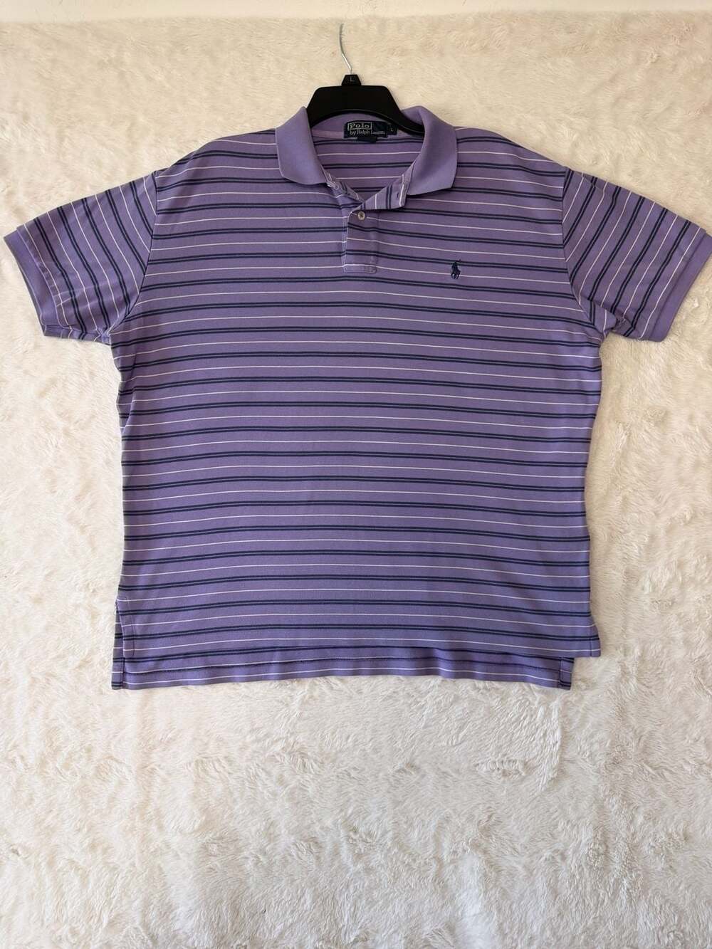 Polo by Ralph Lauren Men's Purple Striped Short Sleeve Cotton Polo Shirt Large